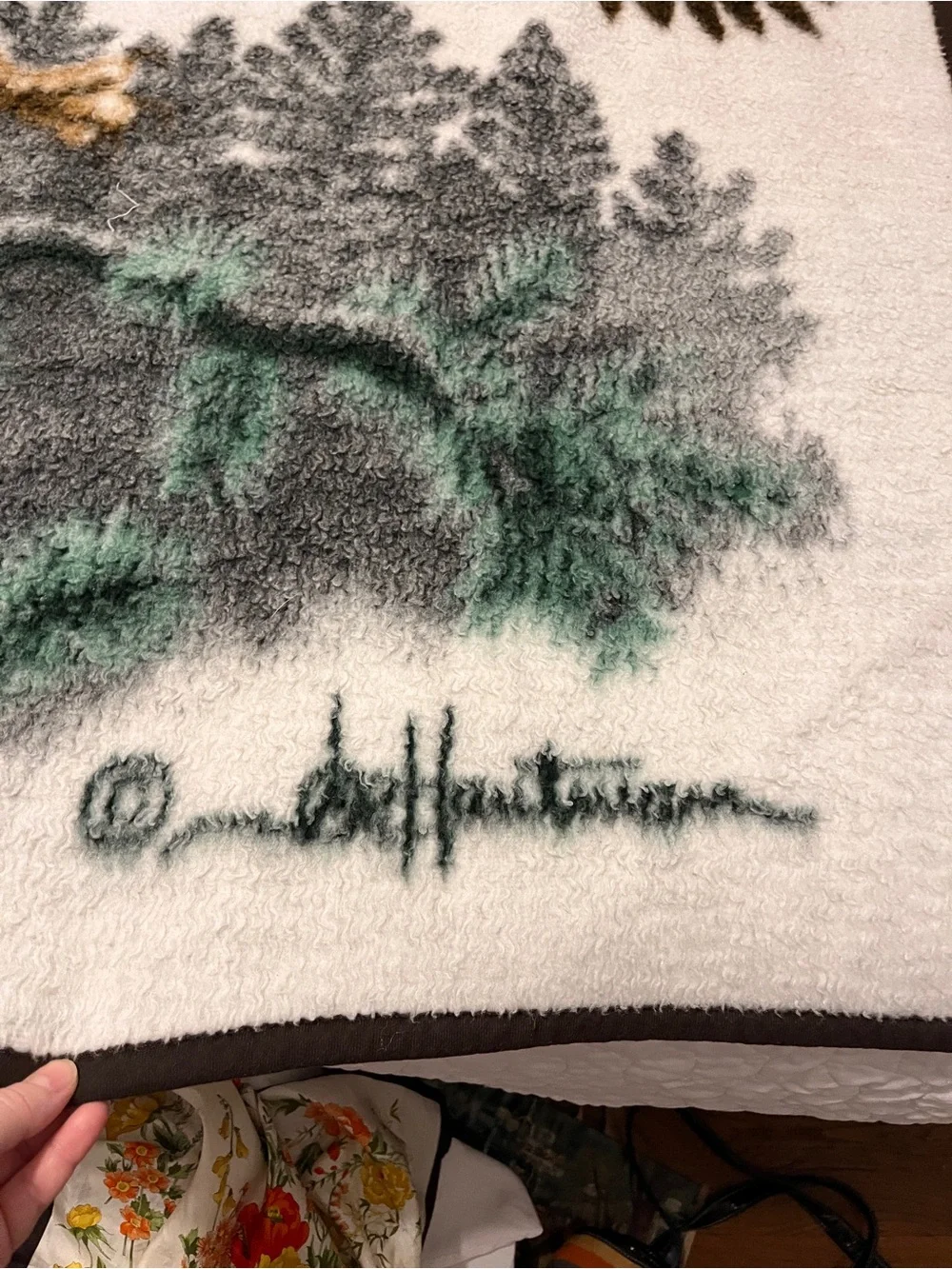 Vintage Biederlack Throw Blanket Eagle 51x66 USA Made Reversible Hautman forest